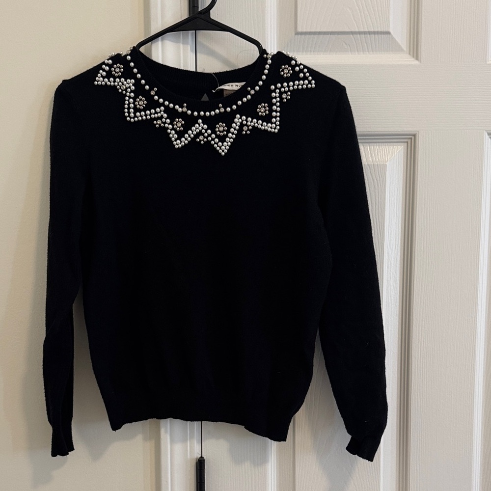 Chic Black Sweater with Pearl Accents